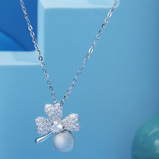 'Grey Pearl' Half Flower Silver Pendent