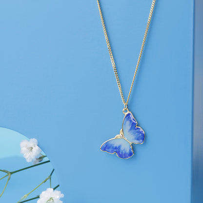 'Enamel Blue Butterfly' Gold Plated Pendant