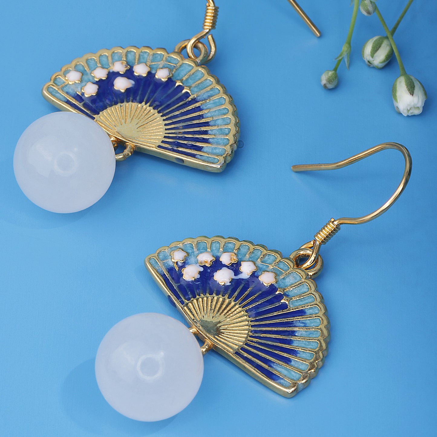 'Folding Fan Cherry Blossom' Gold Plated Earrings