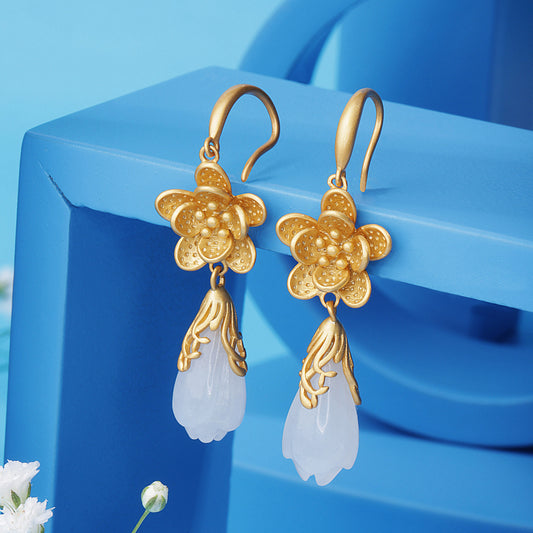 'Gilded Plum Blossom' Drop Golden Flowers Earrings