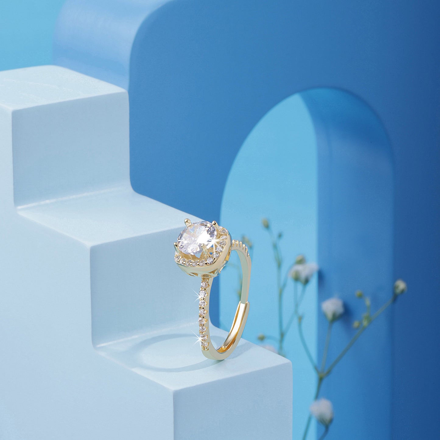 'Classic Square Stone' Gold Plated Ring