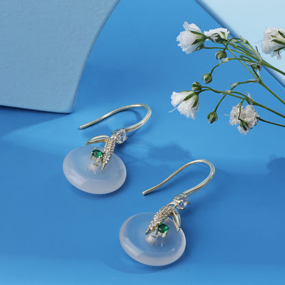 'Sterling Gold Plated Ping' White Jade Earrings