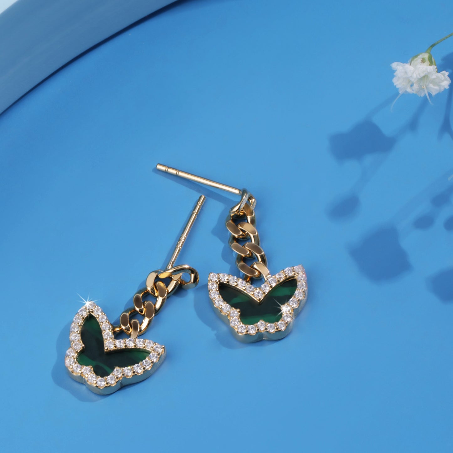 'Green Butterfly' Gold Plated Earrings