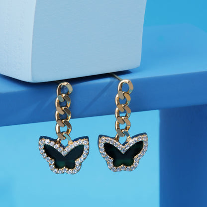 'Green Butterfly' Gold Plated Earrings