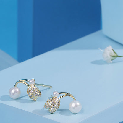 'White Pearl' Gold Plated Earrings