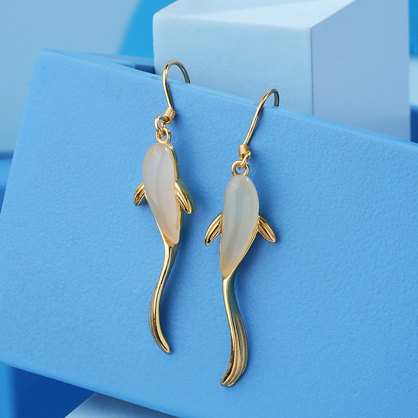 'Celestial Whitefish' Gold Plated Earrings