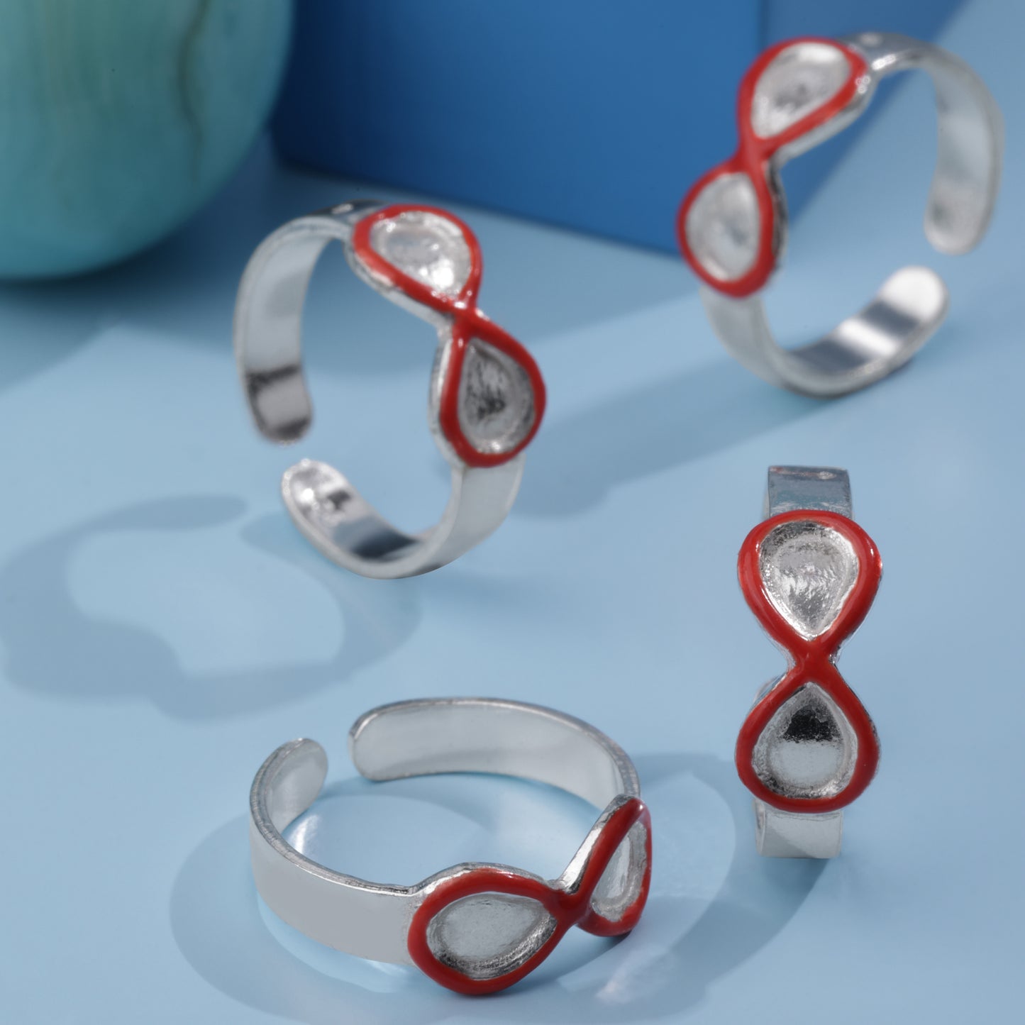 'Red Infinity' Silver Toe Rings