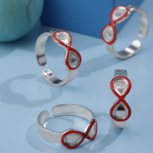 'Red Infinity' Silver Toe Rings