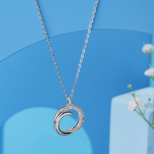 'Cubic Zirconia Crescent Moon' Silver Pendent