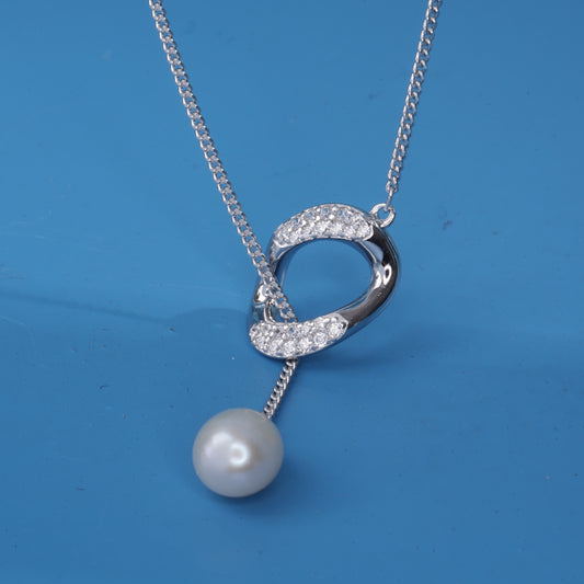 'Elliptical Swiss' Zircon Pearl Pendent