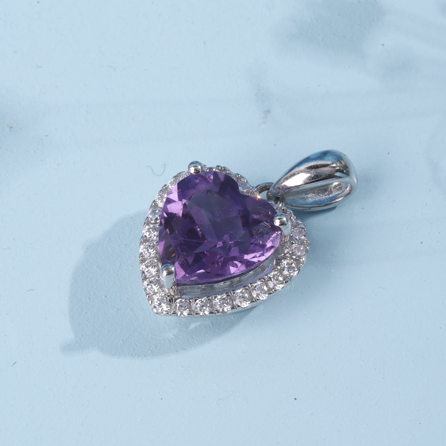 'Purple Gem Heart' Silver Pendent Charm With Chain