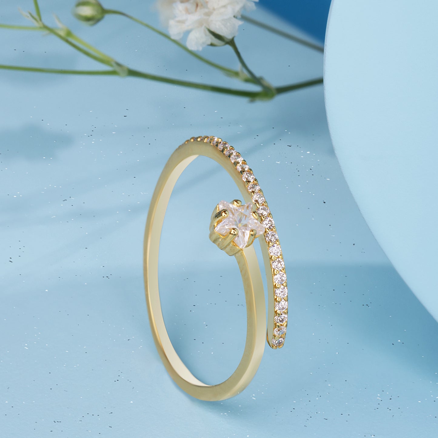 'Open Rounded' Staring Gold Plated Ring