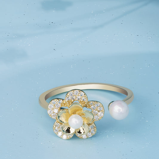 'Pearl Garden' Bloom Gold Plated Ring