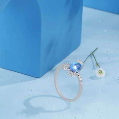 'Blue Gem Deer' face Ring