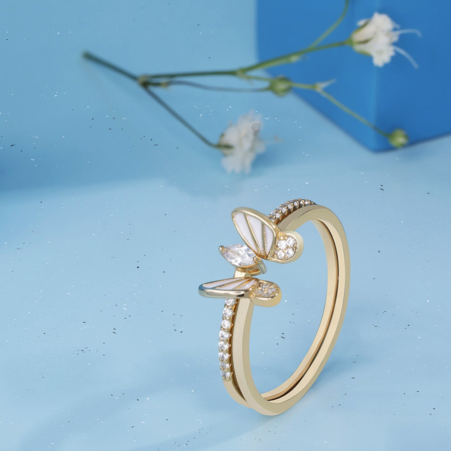 'Graceful Flutter' Twin Gold Plated Rings