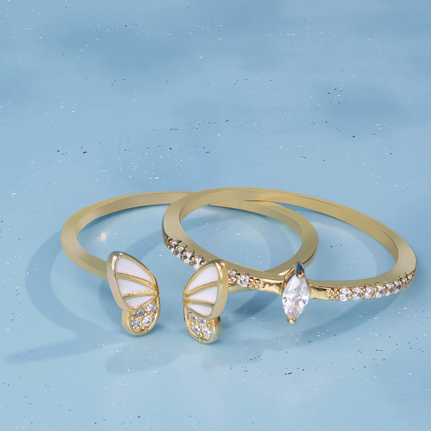 'Graceful Flutter' Twin Gold Plated Rings