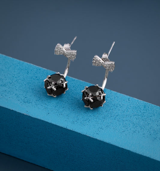 'Silver Bow' with Black Nug Earrings