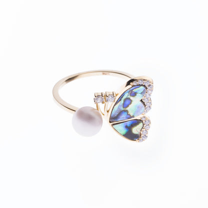 'Enamel Printed Colorful Butterfly' Gold Plated Ring