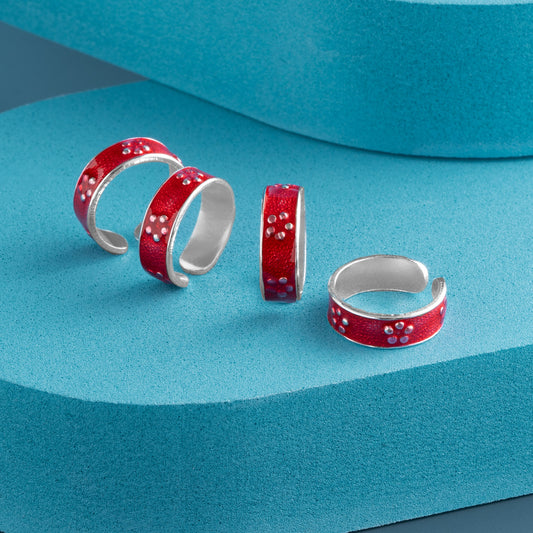 Silvish 'Red Floral Charm' Toe Rings