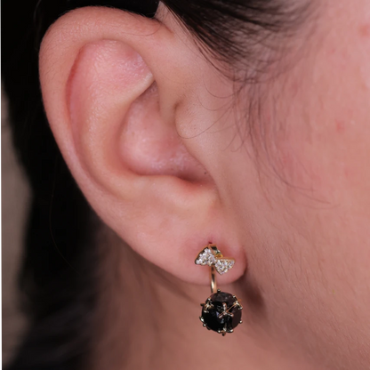 'Golden Plated Bow' with Black Nug Earrings