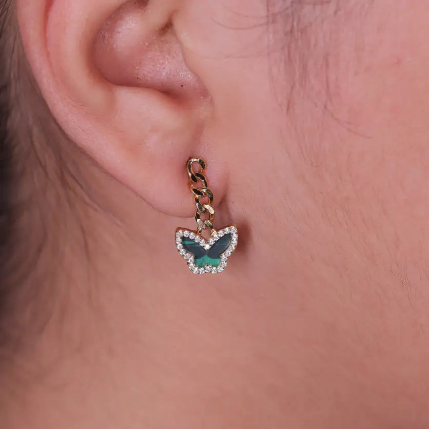 'Green Butterfly' Gold Plated Earrings