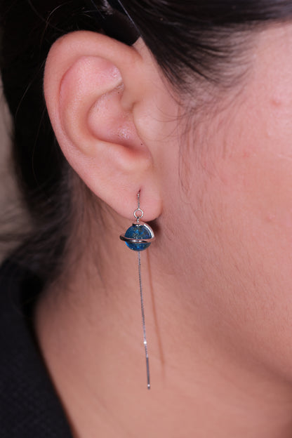 'Saturn's Aura Blue Moon' Silver Earrings