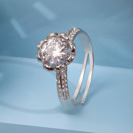 'Round Glory Zircon Floral' Silver Ring