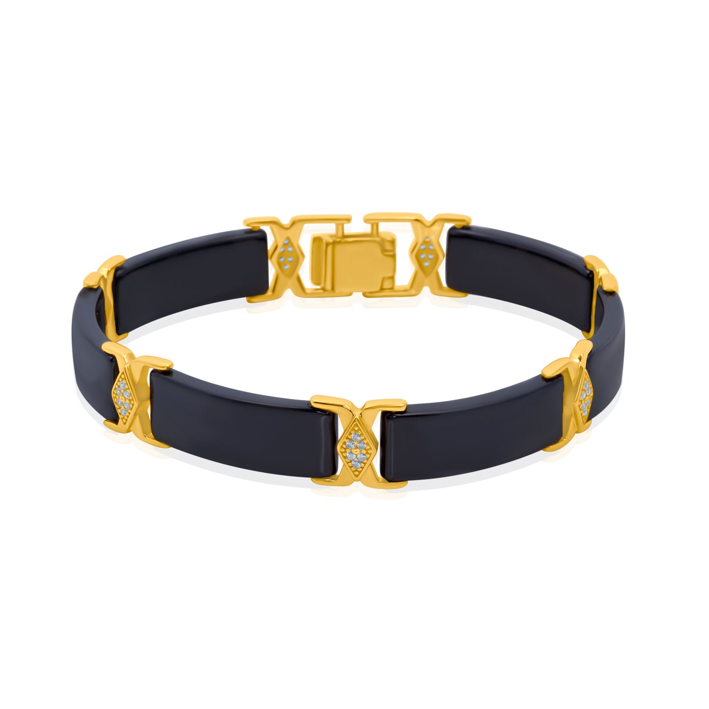 'Black Rectangle Ceramic' Gold Plated Men Bracelet