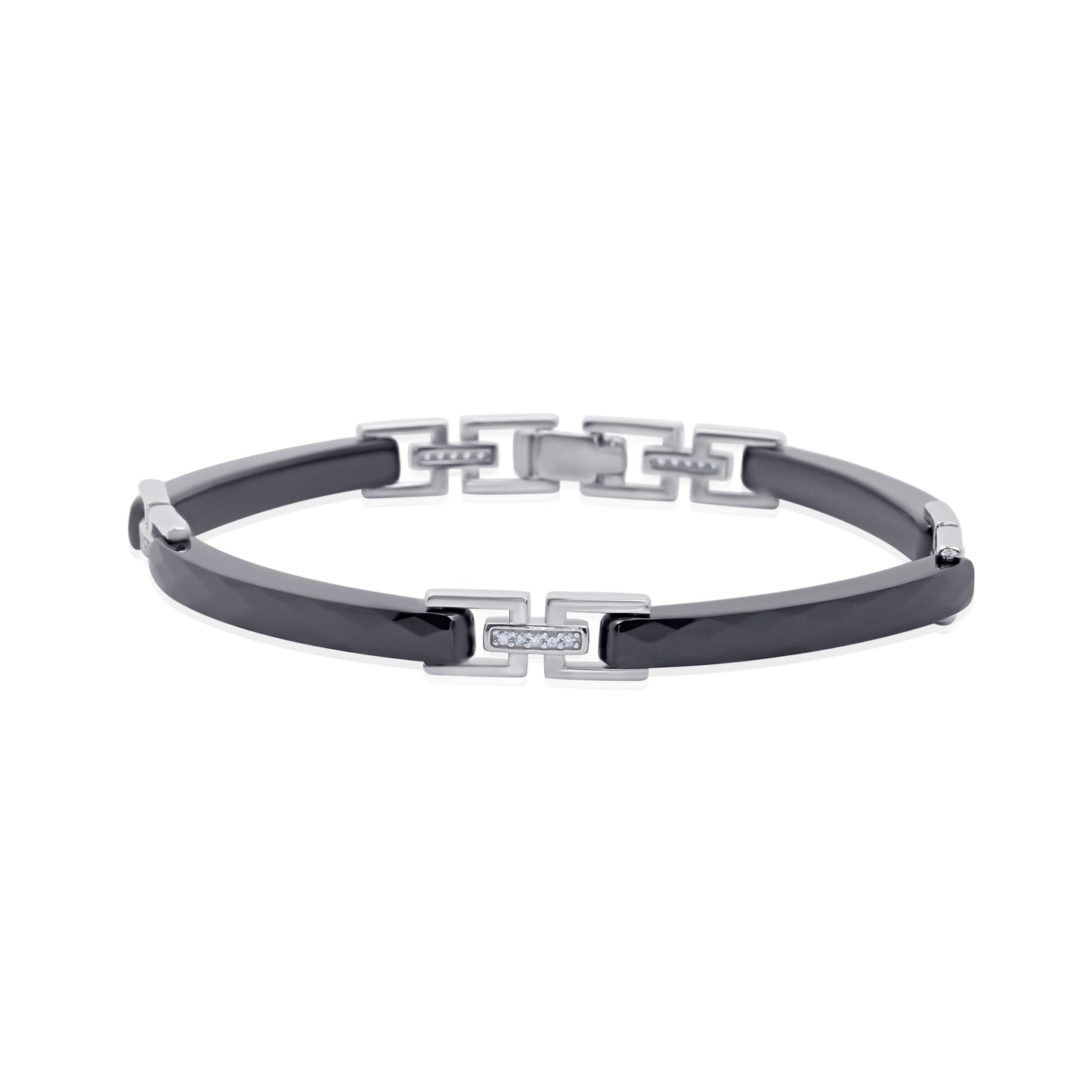 'Dual Tone Slim Hooks' Silver Men Bracelet