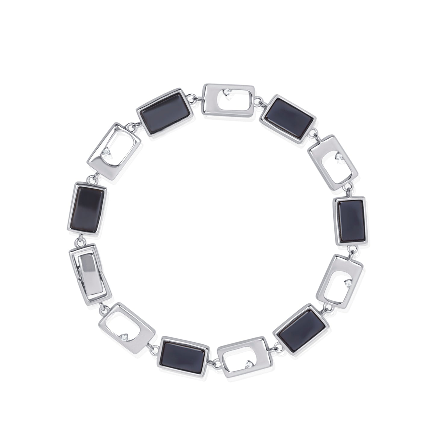 'Black Ceramic' Silver Men Bracelet