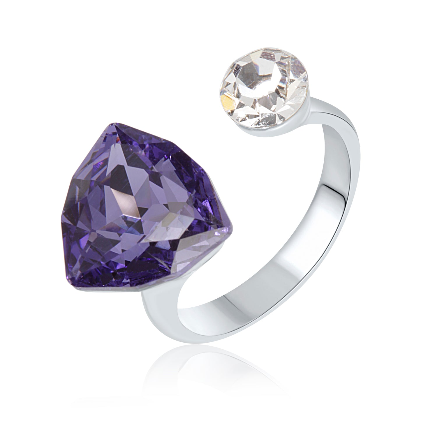 "Purple Gemstone Duet" Silver Ring