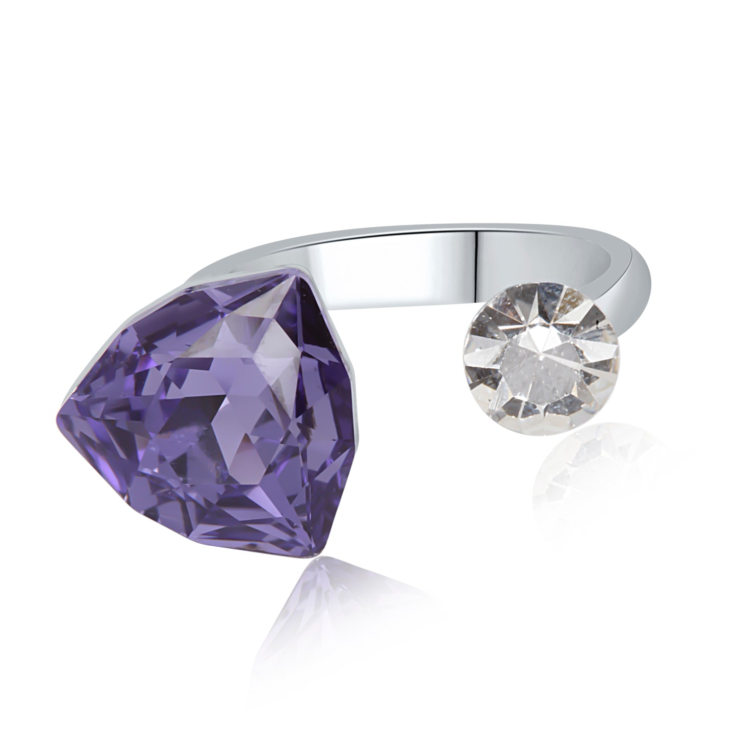 "Purple Gemstone Duet" Silver Ring