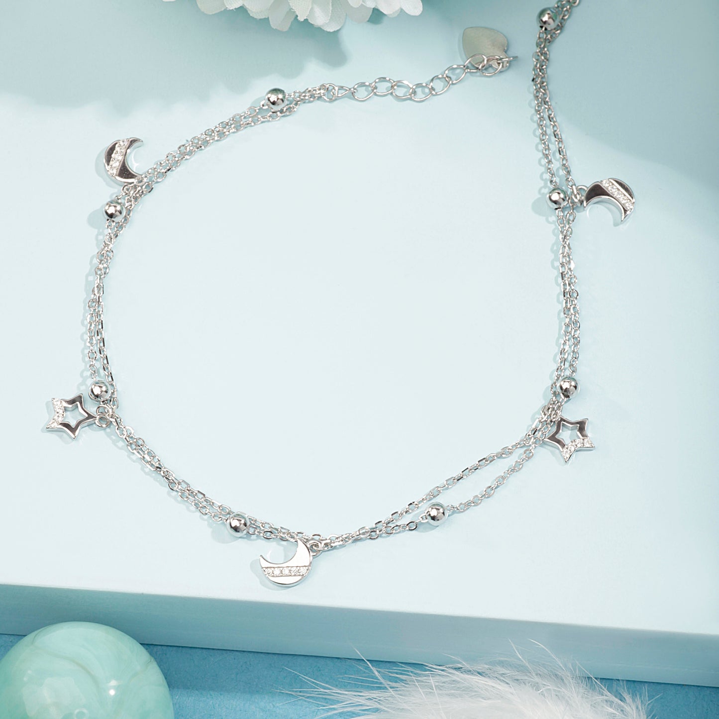 'Star & Moon' Silver Anklet