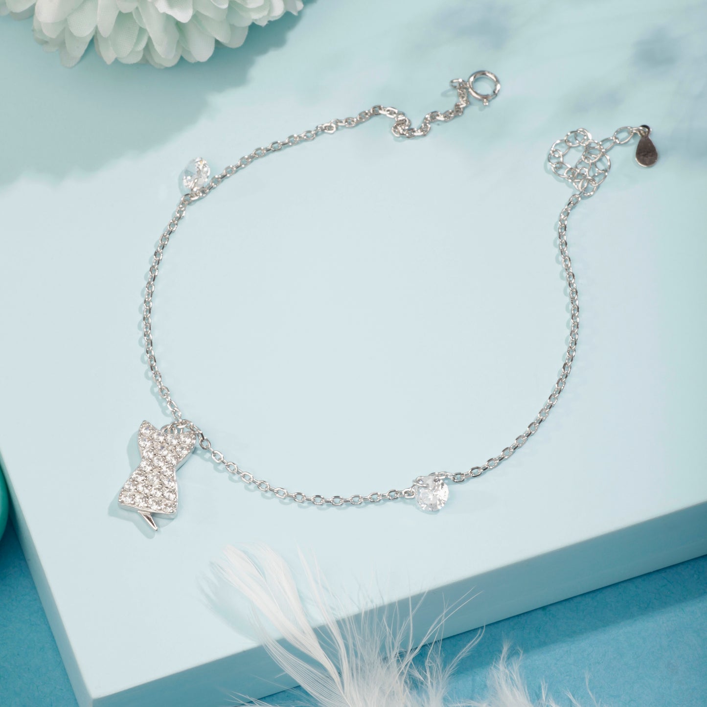 'Bow Dazzle' Silver Anklet