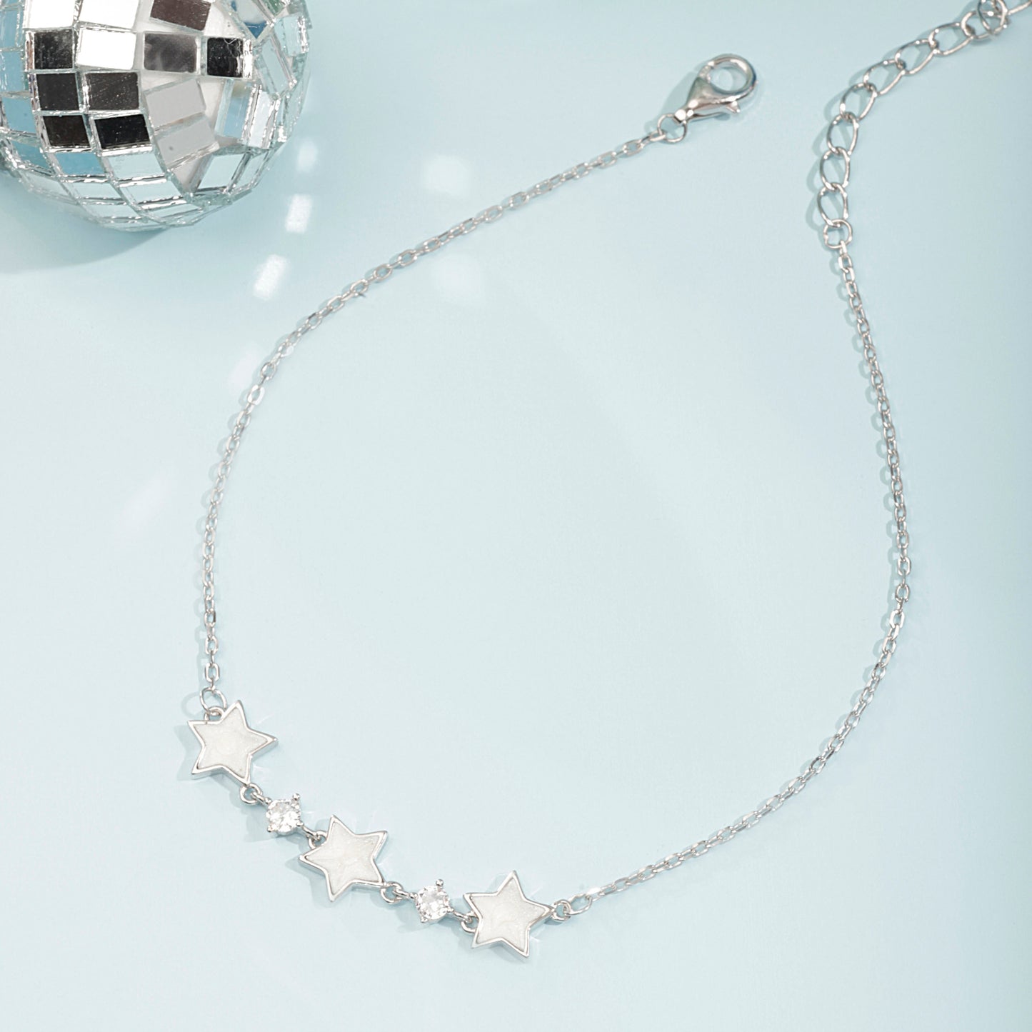 'Tri White Stars' Silver Anklet