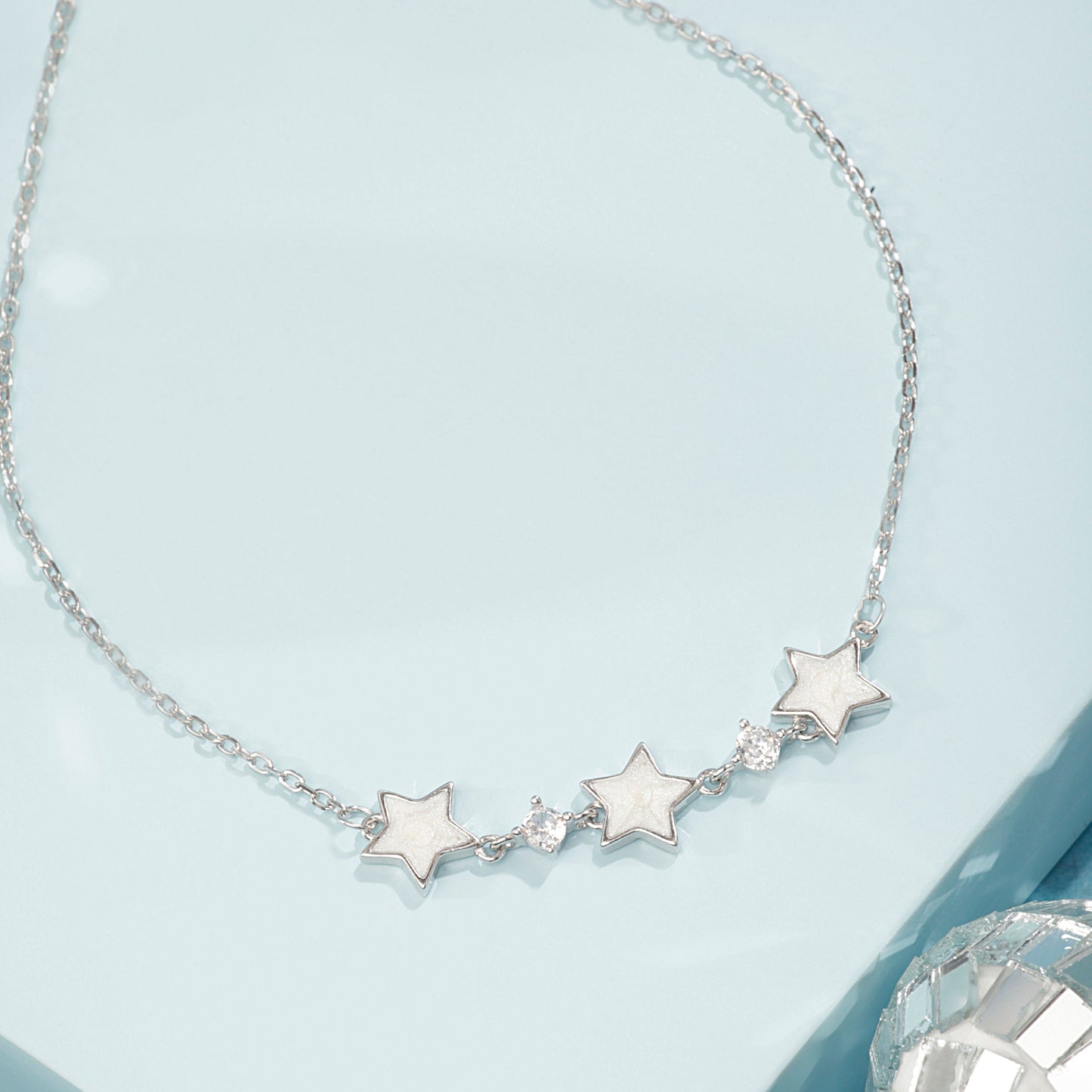 'Tri White Stars' Silver Anklet