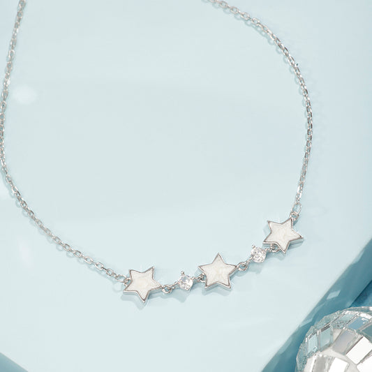 'Tri White Stars' Silver Anklet