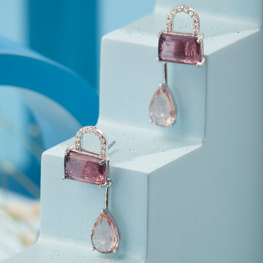 'Gemstone Lock' Silver Earrings