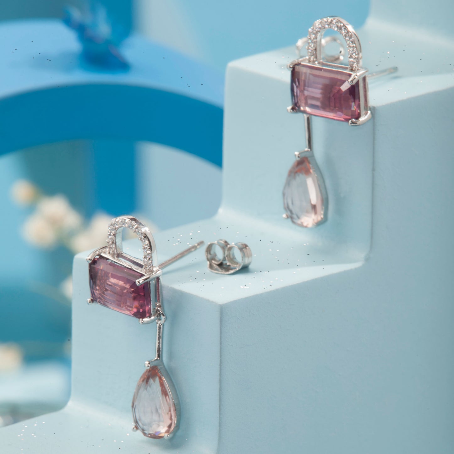 'Gemstone Lock' Silver Earrings