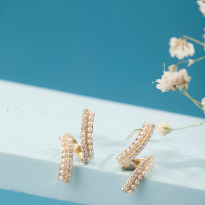 'White Stone' Gold Plated Studded Designer Earrings