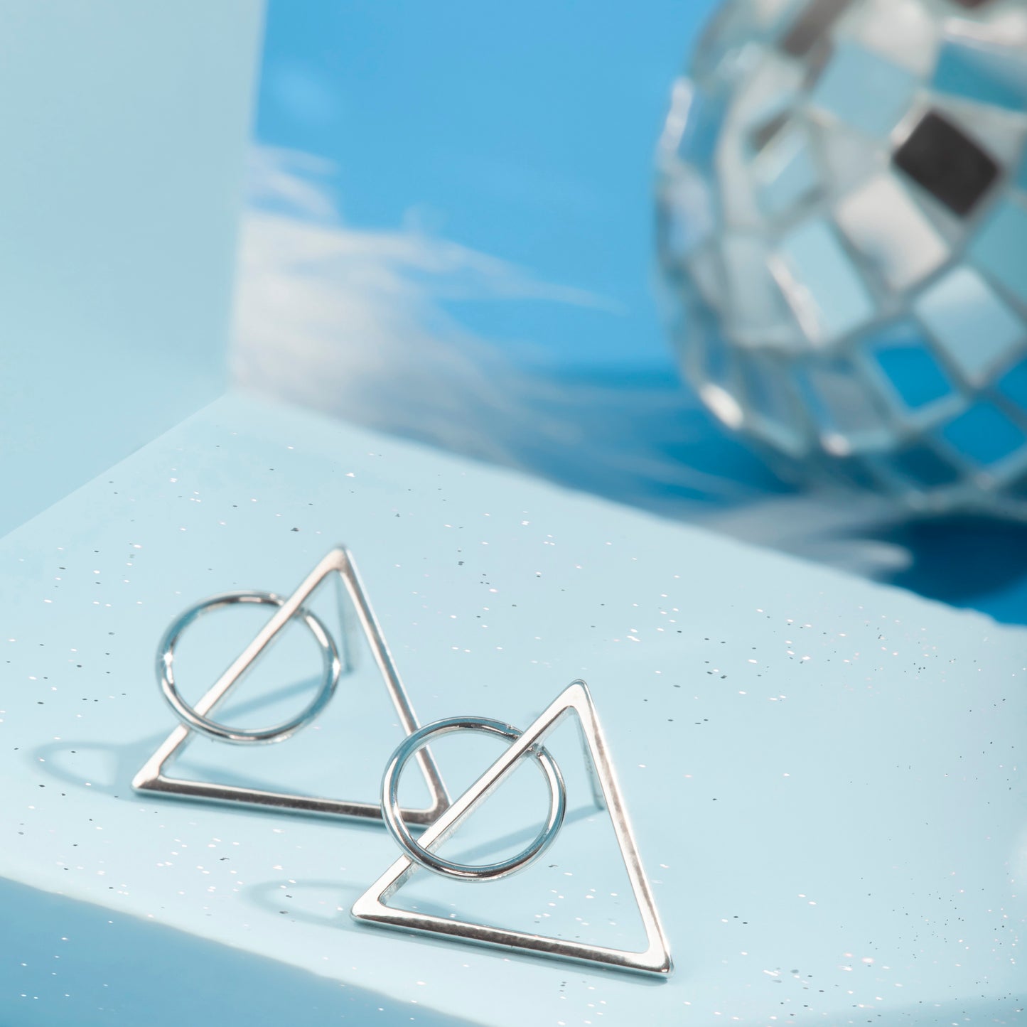 'Geo Balance Circle & Triangle' Silver Earrings