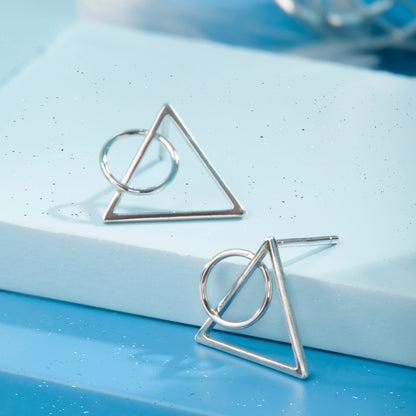 'Geo Balance Circle & Triangle' Silver Earrings