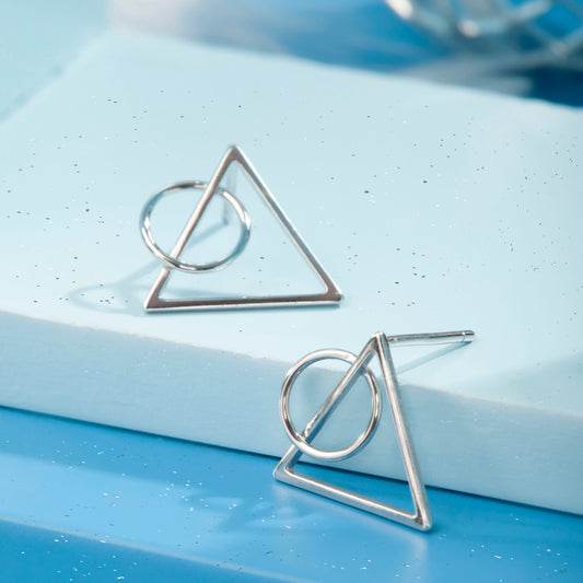 'Geo Balance Circle & Triangle' Silver Earrings