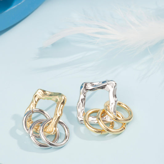 'Square Rings' Gold & Silver Earrings