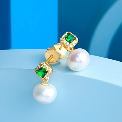 'Luna Pearl & Emerald' Gold Plated Earring