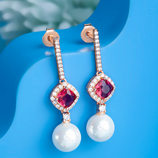 'Ruby Radiance Pearl' Rose Gold Earrings