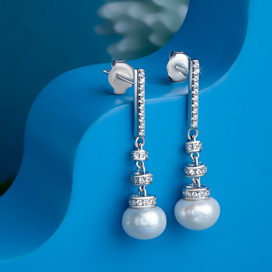 'Vintage Blossom Pearl' Silver Danglers