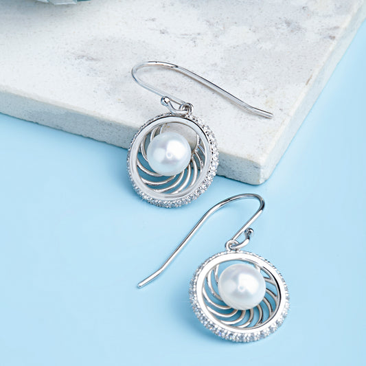 'Pearl Swirl' Silver Earrings