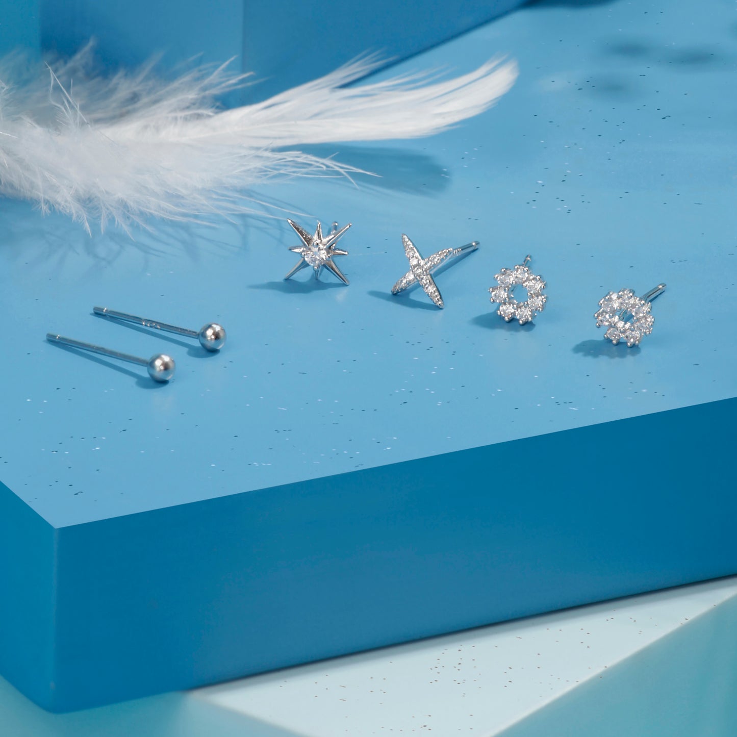 'Multi Star' Silver Stud Set