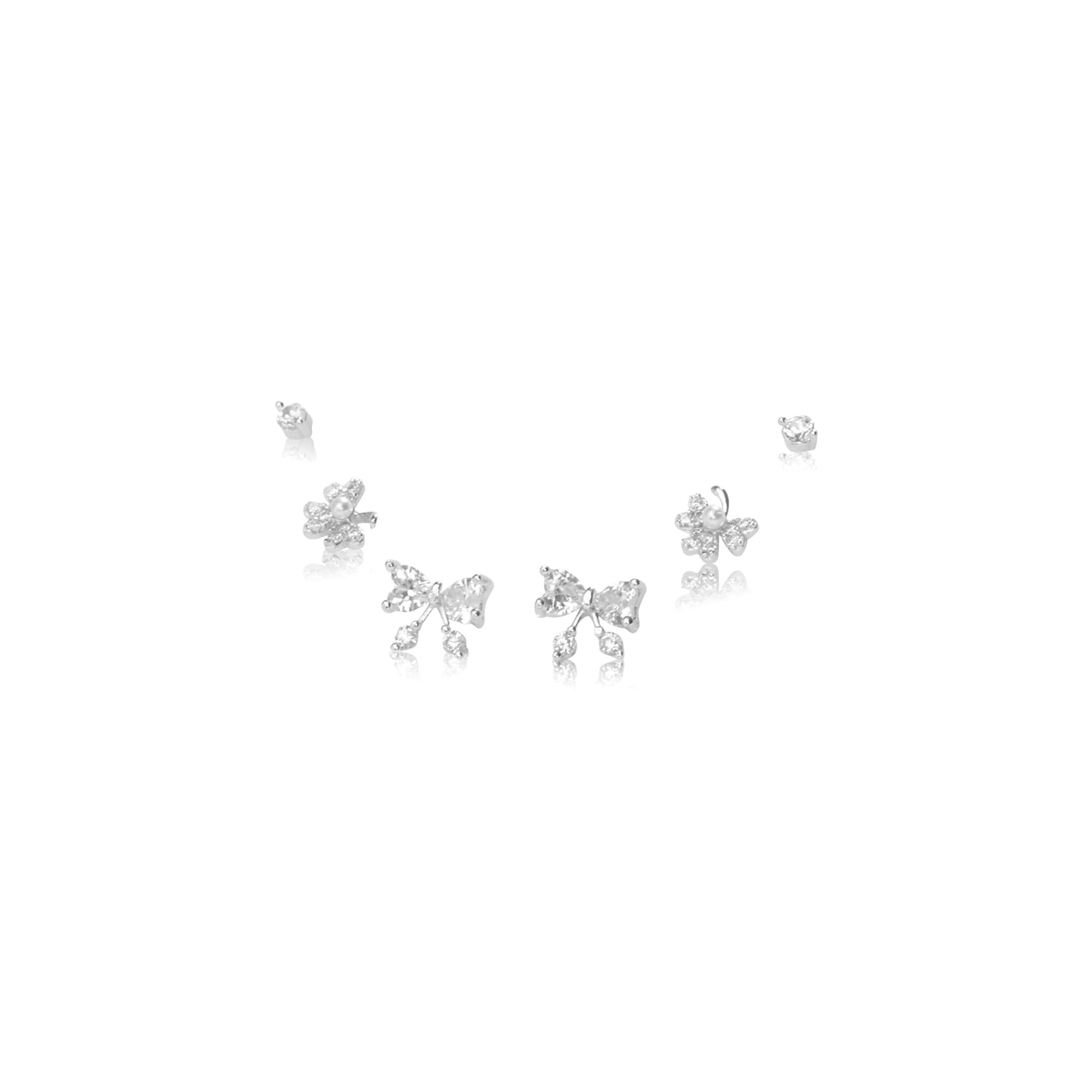 'Bow Knot Floral' White Stone Stud Set